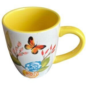 SONOMA Floral Butterfly Ceramic Mug Yellow Handle & Interior Cottagecore Kitchen